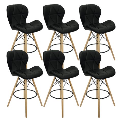 Kit 6 Banquetas Slim Eiffel Wood Estofada 