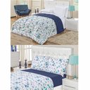 Ver imagem 1 de Kit Edredom Malha 100% Algodão Queen Dupla Face 7 Peças + Lençol - Azul