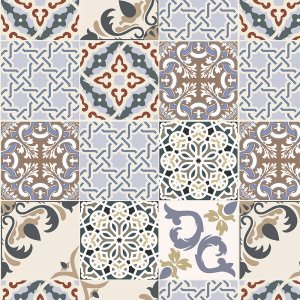 Azulejo Adesivo Para cozinha Azul Bege Marrom e Cinza Com Laminação