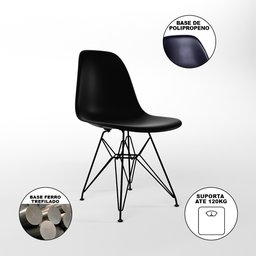 Mesa de Jantar Redonda 90cm Preta Clips 3 Pés com 4 Cadeiras Eames Eiffel Pretas Ferro Preto - 4