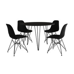 Mesa de Jantar Redonda 90cm Preta Clips 3 Pés com 4 Cadeiras Eames Eiffel Pretas Ferro Preto - 2