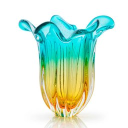 Vaso Em Cristal Murano Esmeralda E Âmbar São Marcos - 1