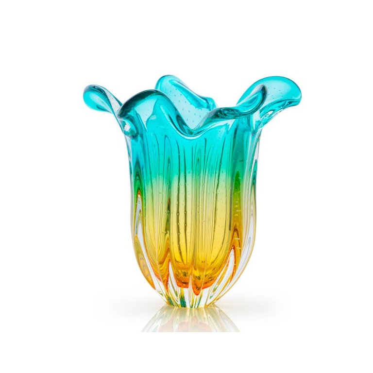 Vaso Em Cristal Murano Esmeralda E Âmbar São Marcos Vaso Em Cristal Murano Esmeralda E Âmbar São Marcos