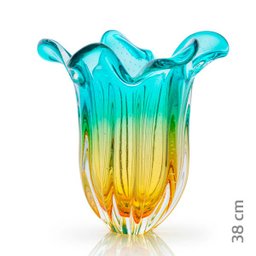 Vaso Em Cristal Murano Esmeralda E Âmbar São Marcos - 2