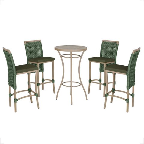 Mesa Bistro e 4 Banquetas Roma Fendi Corda Náutica 12 Trama Original