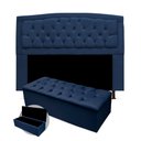 Ver imagem 1 de Kit Cabeceira Geovana + Calçadeira Baú Mirage Queen Size 160cm Suede - Ecotec Decor:Azul Marinho