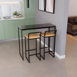 Bancada Cozinha Balcão Gourmet Preto 2 Banquetas Pinus Pt - 1