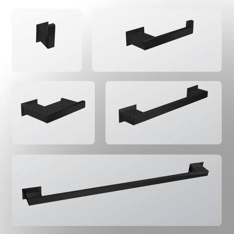 Kit Banheiro 5 Peças Inox Preto Fosco - Kromus Kitrt5b