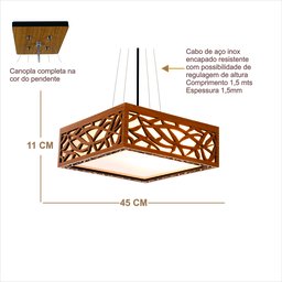 Luminária Decorativa Madeira Pendente Copacabana Quad 45cm:Amendola Rústica - 3