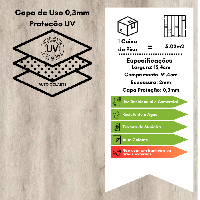 Piso Vinilico Autocolante Alto Trafego e Proteção Top Uv - Pátina - M2 - 2