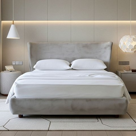 Cama Japonesa com Cabeceira Corea Seo King Veludo Cinza Claro - Sallar Home