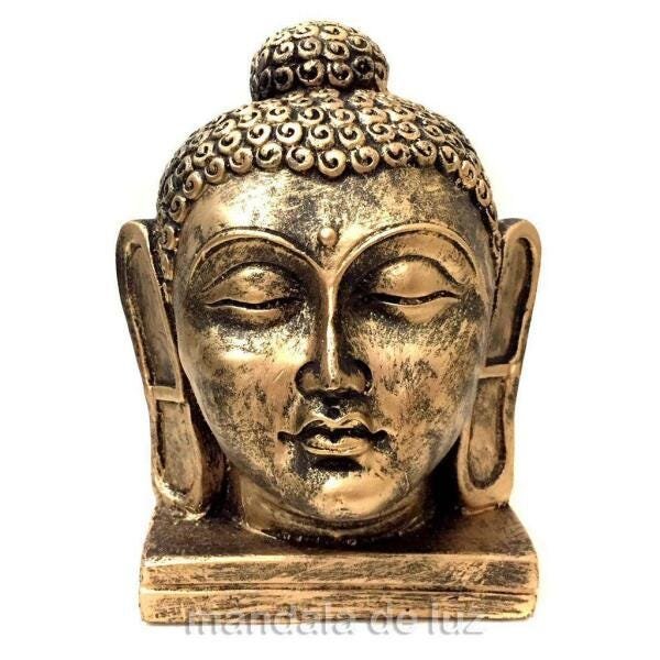 Estátua De Cabeça Buda Grande Resina Dourada 16Cm