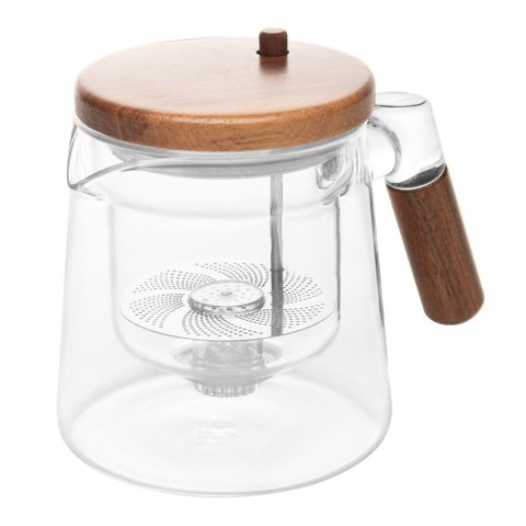 Chaleira de Vidro com Tampa e Alça de Madeira e Botão Infusor Automático 500ml Wolff