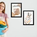 Ver imagem 1 de Kit 2 Quadros para Lavanderia Arte Boho Floral 24x18cm - com Vidro:moldura Preta