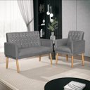Ver imagem 1 de Kit Lauren Namoradeira + Poltrona Decorativa para Sala de Estar Cinza