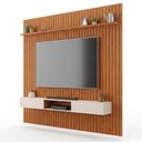 Ver imagem 1 de Painel com Bancada Suspenso para TV Trento 250 Ripado Freijó Off White- DJ Móveis