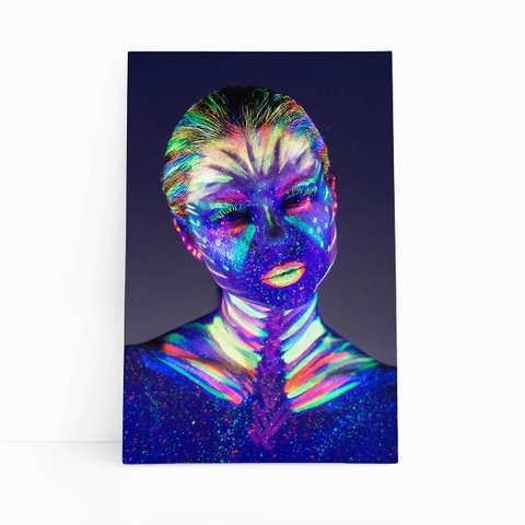 Mulher com Tinta Neon Colorida Quadro Canvas 120x80cm