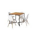 Ver imagem 2 de Mesa Industrial Base Ferro Preto em V Tampo 90x90 Canela 4 Cadeiras Eames Madeira Assento Branco