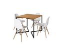Ver imagem 2 de Mesa Industrial Base Ferro Preto em V Tampo 90x90 Canela 4 Cadeiras Eames Madeira Assento Branco