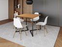 Ver imagem 1 de Mesa Industrial Base Ferro Preto em V Tampo 90x90 Canela 4 Cadeiras Eames Madeira Assento Branco