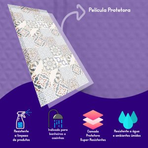 Papel de Parede Autocolante Azulejo Abstrato em Tons de Azul, Bege, Marrom e Cinza com Película Prot