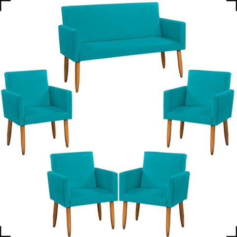 Kit Namoradeira Decorativa Para Sala Nina + 4 Poltronas Para Recepção Manicure Suede