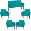 Ver imagem 1 de Kit Namoradeira Decorativa Para Sala Nina + 4 Poltronas Para Recepção Manicure Suede