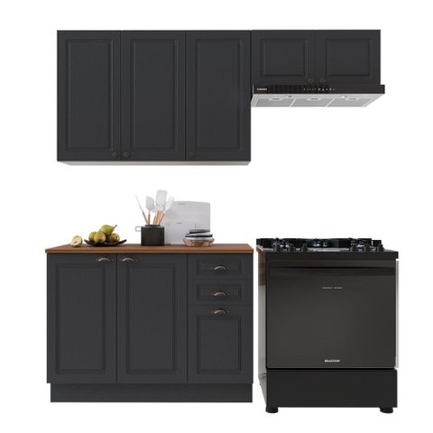 Cozinha Compacta Bariloche 8 Portas 2 Gavetas com Tampo 100% MDF Chumbo - Indékes