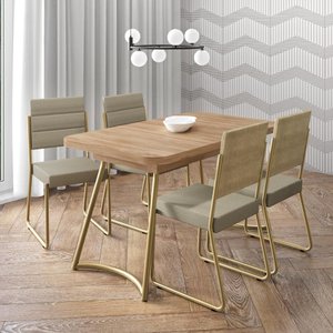 Conjunto Sala de Jantar 4 Cadeiras Hilli Carraro Carvalho Dourado