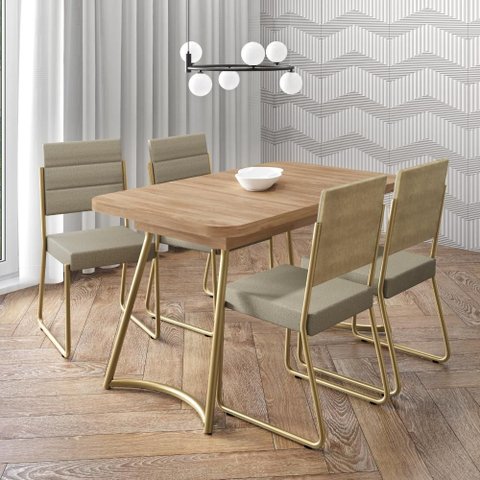 Conjunto Sala de Jantar 4 Cadeiras Hilli Carraro Carvalho Dourado