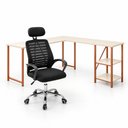 Ver imagem 2 de Mesa em L Industrial com Prateleira com Cadeira Diretor