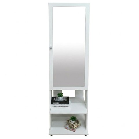 Espelho de Chão Retangular 175x49cm com 2 Prateleiras Organizador Porta Acessórios Inclinado Retr