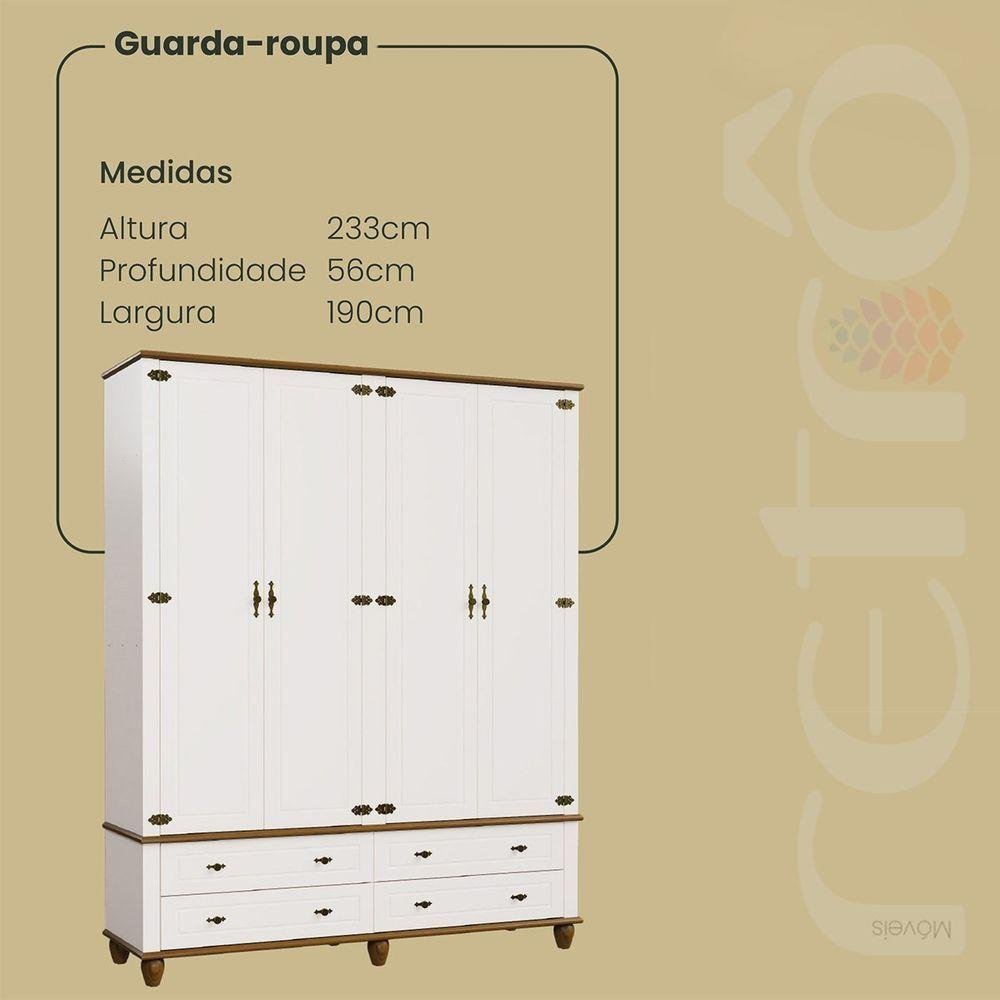 Guarda-roupas Retrô 4p 4g Off White-nogueira Roupeiro - 4