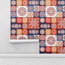 Ver imagem 3 de Azulejo Indiano Para Cozinha Com Laminação Mosaico Azul Branco Laranja Namastê