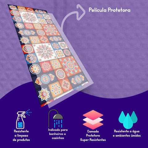 Azulejo Indiano Para Cozinha Com Laminação Mosaico Azul Branco Laranja Namastê