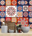 Ver imagem 4 de Azulejo Indiano Para Cozinha Com Laminação Mosaico Azul Branco Laranja Namastê