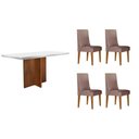 Ver imagem 1 de Conjunto: Mesa Sala Jantar Berlim Curvo 120cm + 4 Cadeiras Dakota Naturale/off White - Linho