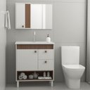 Ver imagem 2 de Conjunto Gabinete de Banheiro Istambul 1 Porta 1 Prateleira MDF - MDP 15mm 80cm Branco com Jequitib