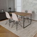 Ver imagem 1 de Mesa Industrial Base Ferro Preto Tampo 137X90 Amêndoa 4 Cadeiras Ferro Preto Assento Branco Marrom