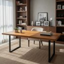 Ver mais imagens de Mesa de Jantar Industrial Madeira Teca Pés Metalon 180x90cm:preto/teca