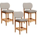 Ver imagem 1 de Kit 03 Banquetas Baixa Bar Cozinha E Sala De Jantar Fixa Betta L02 Imbuia Linho Bege - Lyam Decor