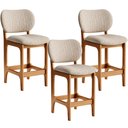 Ver imagem 2 de Kit 03 Banquetas Baixa Bar Cozinha e Sala de Jantar Fixa Betta L02 Imbuia Linho Bege - Lyam Decor