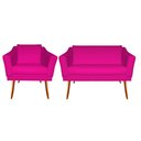 Ver imagem 1 de Kit Namoradeira + 1 Poltrona Decorativa Agatha Couro Rosa Pink Pés Madeira Ms Decor