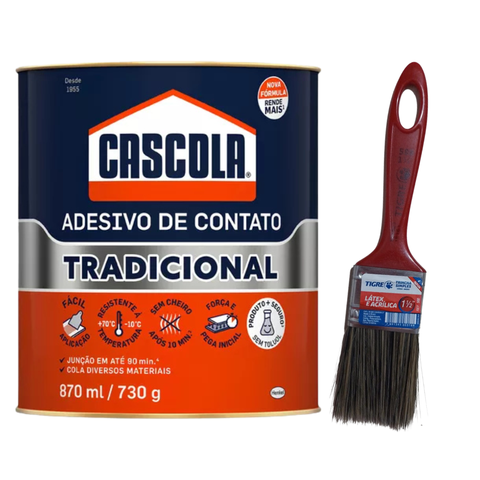 Kit Cola Contato Cascola 730g Sapateiro + Pincel p/Aplicação 1.1/2"