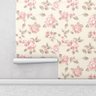 Papel De Parede Adesivo Com Flor Bege Cinza Rosa Para Sala Quarto Com Laminação - 1