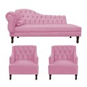 Ver imagem 1 de Kit Divã Cancun 185cm Braço Direito + 2 Poltronas Genesis com Strass Suede: Rosa