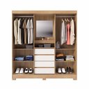 Ver imagem 5 de Guarda-roupa Casal com Espelho 2 Portas de Correr 4 Gavetas Finley 184 Cm - Carvalho C/ Off White