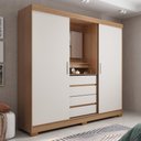 Ver imagem 1 de Guarda-roupa Casal com Espelho 2 Portas de Correr 4 Gavetas Finley 184 Cm - Carvalho C/ Off White