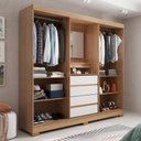 Ver imagem 2 de Guarda-roupa Casal com Espelho 2 Portas de Correr 4 Gavetas Finley 184 Cm - Carvalho C/ Off White