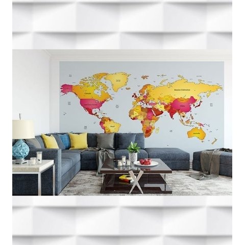 Papel de Parede Mapa Mundi Nomes Para Escritório e Sala